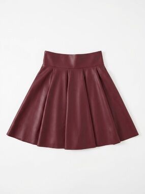 Custom Women Burgundy Leather Flared Skirt